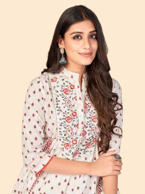 White Cotton Embroidered stitched   Kurta 6
