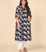 Blue Rayon Printed stitched   Kurta