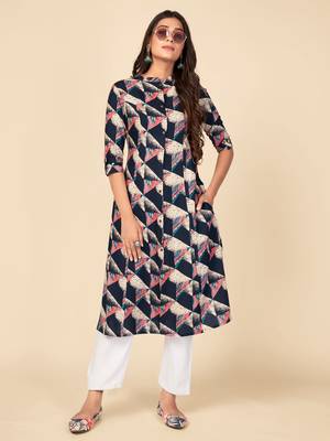 Blue Rayon Printed stitched   Kurta 2