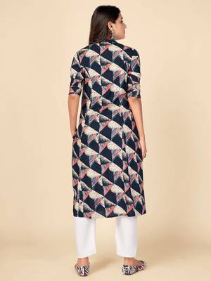 Blue Rayon Printed stitched   Kurta 3