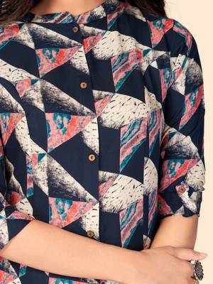 Blue Rayon Printed stitched   Kurta 7