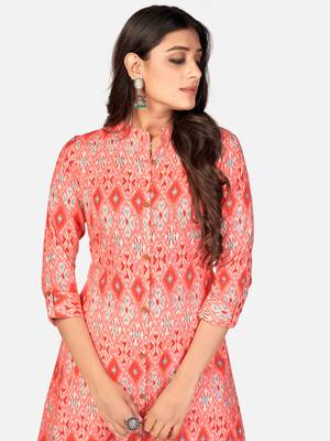 red Cotton Printed stitched   Kurta 6