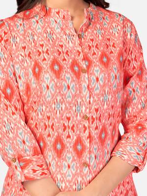 red Cotton Printed stitched   Kurta 7