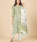 greeb Cotton Printed stitched   Kurta    Pant with dupatta