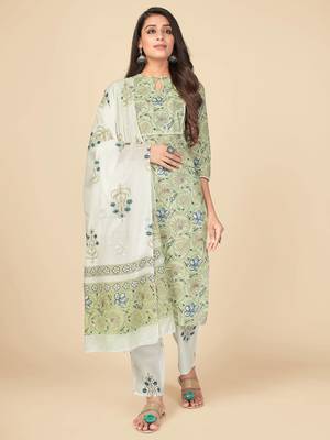 greeb Cotton Printed stitched   Kurta    Pant with dupatta 2