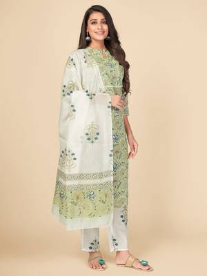 greeb Cotton Printed stitched   Kurta    Pant with dupatta 4