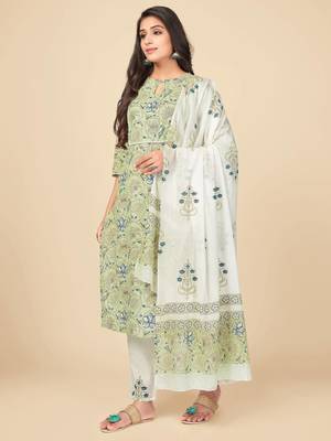 greeb Cotton Printed stitched   Kurta    Pant with dupatta 5