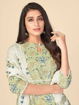 greeb Cotton Printed stitched   Kurta    Pant with dupatta 6