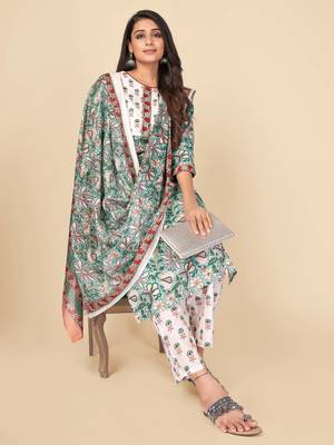 blue Cotton Printed stitched   Kurta    Pant with dupatta 1