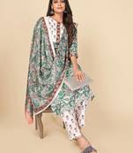 blue Cotton Printed stitched   Kurta    Pant with dupatta