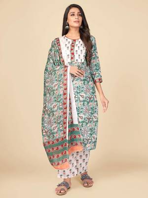 blue Cotton Printed stitched   Kurta    Pant with dupatta 2