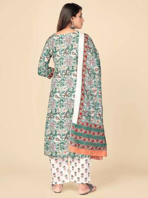 blue Cotton Printed stitched   Kurta    Pant with dupatta 3