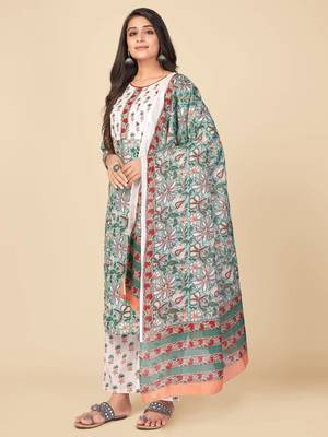 blue Cotton Printed stitched   Kurta    Pant with dupatta 5