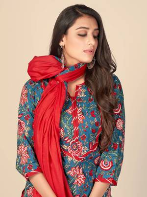 Blue Cotton Printed stitched   Kurta    Pant with dupatta 6