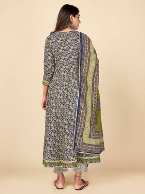Blue Cotton Printed stitched   Kurta    Pant with dupatta 3