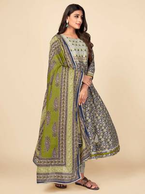 Blue Cotton Printed stitched   Kurta    Pant with dupatta 4