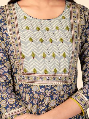 Blue Cotton Printed stitched   Kurta    Pant with dupatta 7