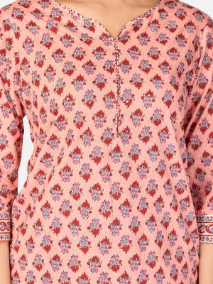 Peach Cotton Printed stitched   Kurta    Pant with dupatta 7