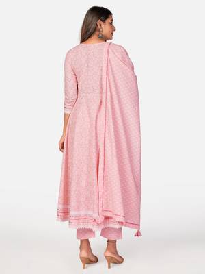 Pink Cotton Printed stitched   Kurta    Pant with dupatta 3