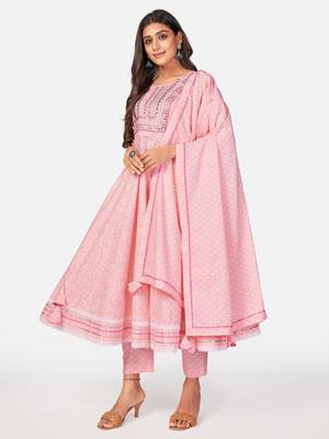 Pink Cotton Printed stitched   Kurta    Pant with dupatta 5