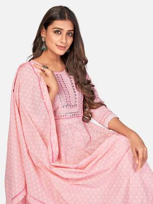 Pink Cotton Printed stitched   Kurta    Pant with dupatta 6