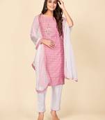 Pink Cotton Printed stitched   Kurta    Pant with dupatta