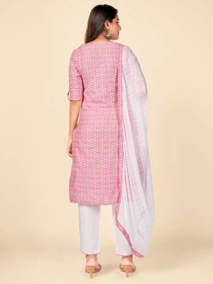 Pink Cotton Printed stitched   Kurta    Pant with dupatta 3
