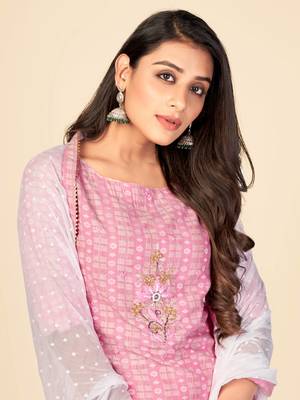 Pink Cotton Printed stitched   Kurta    Pant with dupatta 6