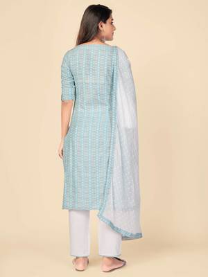 blue Cotton Printed stitched   Kurta    Pant with dupatta 3