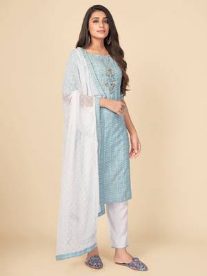 blue Cotton Printed stitched   Kurta    Pant with dupatta 4