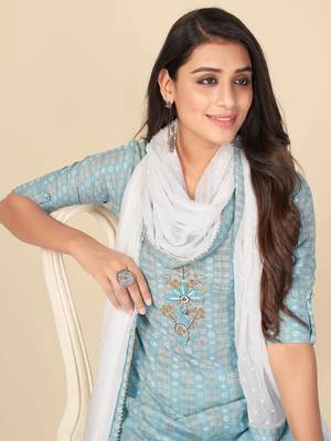 blue Cotton Printed stitched   Kurta    Pant with dupatta 6