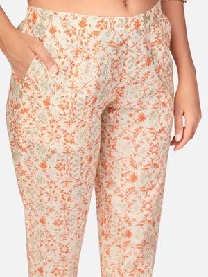 Beige Cotton Printed stitched   Kurta    Pant with dupatta 9