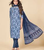 blue Cotton Printed stitched   Kurta    Pant with dupatta