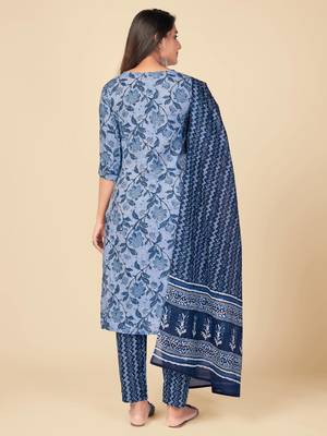 blue Cotton Printed stitched   Kurta    Pant with dupatta 3