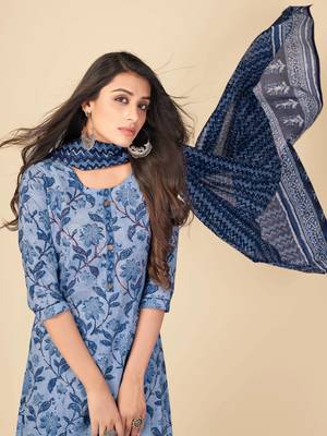 blue Cotton Printed stitched   Kurta    Pant with dupatta 6