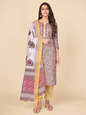 Pink Cotton Printed stitched   Kurta    Pant with dupatta 1