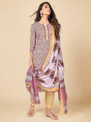 Pink Cotton Printed stitched   Kurta    Pant with dupatta 2