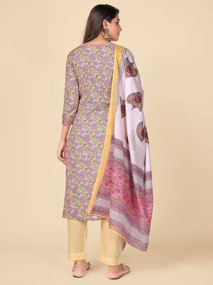Pink Cotton Printed stitched   Kurta    Pant with dupatta 3