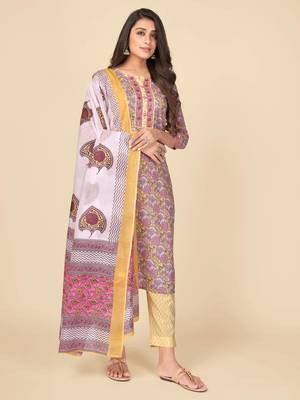 Pink Cotton Printed stitched   Kurta    Pant with dupatta 4