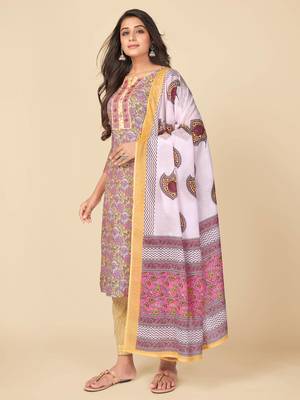 Pink Cotton Printed stitched   Kurta    Pant with dupatta 5