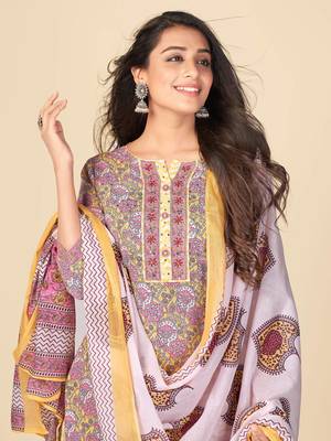 Pink Cotton Printed stitched   Kurta    Pant with dupatta 6