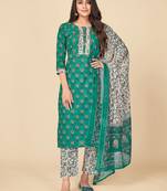 blue Cotton Printed stitched   Kurta    Pant with dupatta