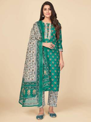 blue Cotton Printed stitched   Kurta    Pant with dupatta 2