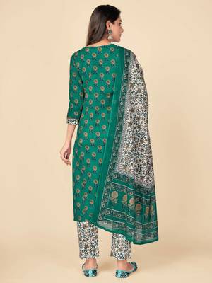 blue Cotton Printed stitched   Kurta    Pant with dupatta 3