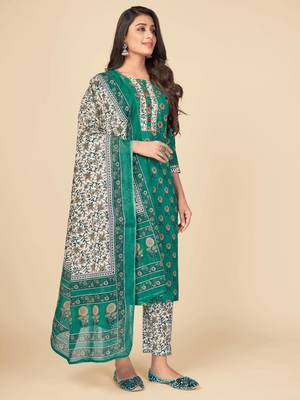 blue Cotton Printed stitched   Kurta    Pant with dupatta 4