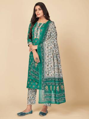 blue Cotton Printed stitched   Kurta    Pant with dupatta 5