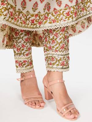Beige Cotton Printed stitched   Kurta    Pant with dupatta 6
