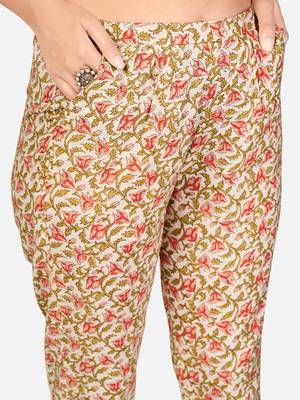 Beige Cotton Printed stitched   Kurta    Pant with dupatta 9