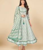 Green Cotton Printed stitched   Kurta    Pant with dupatta