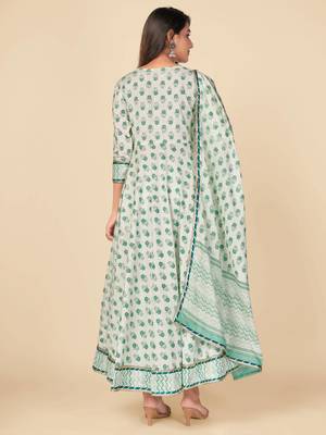 Green Cotton Printed stitched   Kurta    Pant with dupatta 3